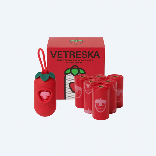 Диспенсер с биоразлагаемыми пакетами Vetreska Strawberry с ароматом клубники, 1 рулон 8290 фото