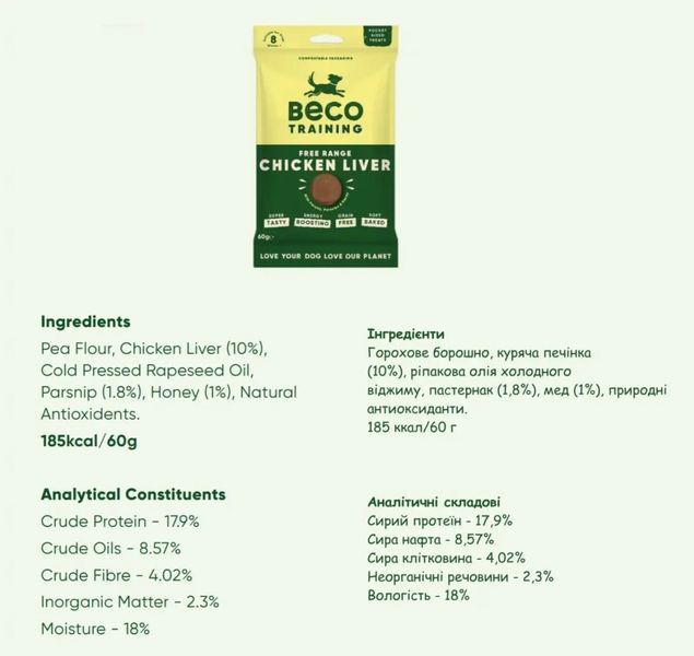 Печенье для собак Beco Pets Куриная печень с пастернаком и медом 60 г 10447 фото