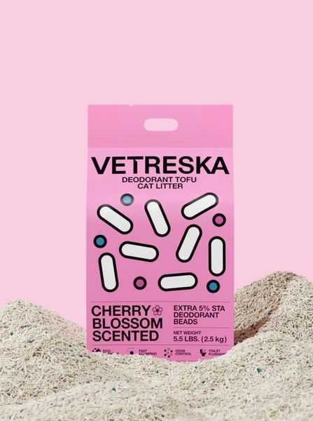 Натуральний тофу наповнювач Vetreska Cherry Blossom 2,5 кг для котячого туалету  8316 фото