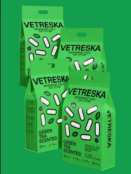 Натуральний тофу наповнювач Vetreska Green Tea 2,5 кг з ароматом зеленого чаю 8318 фото
