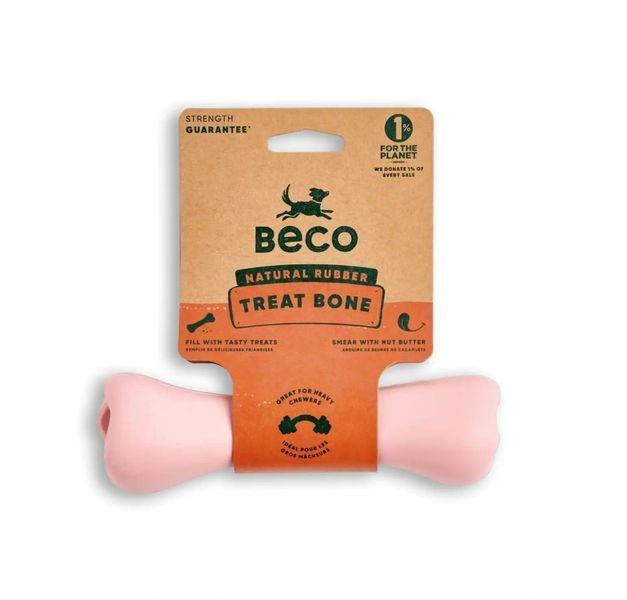 Жувальна іграшка з отвором для ласощів для собак Beco Pets Treat Bone Рожевий 10465 фото