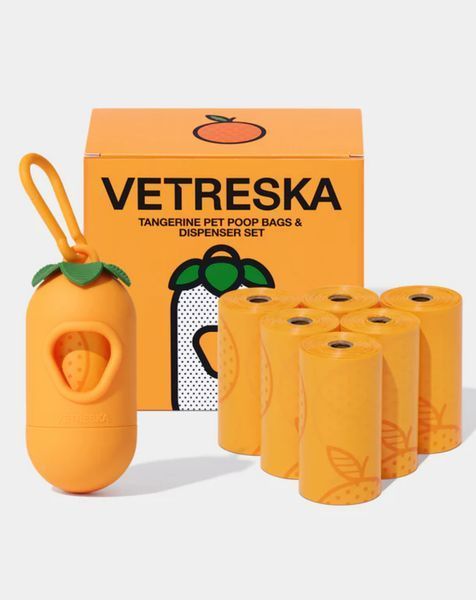 Набір біорозкладних пакетів для прибирання Vetreska Tangerine (7 рулонів) + диспенсер з ароматом мандарина 8286 фото